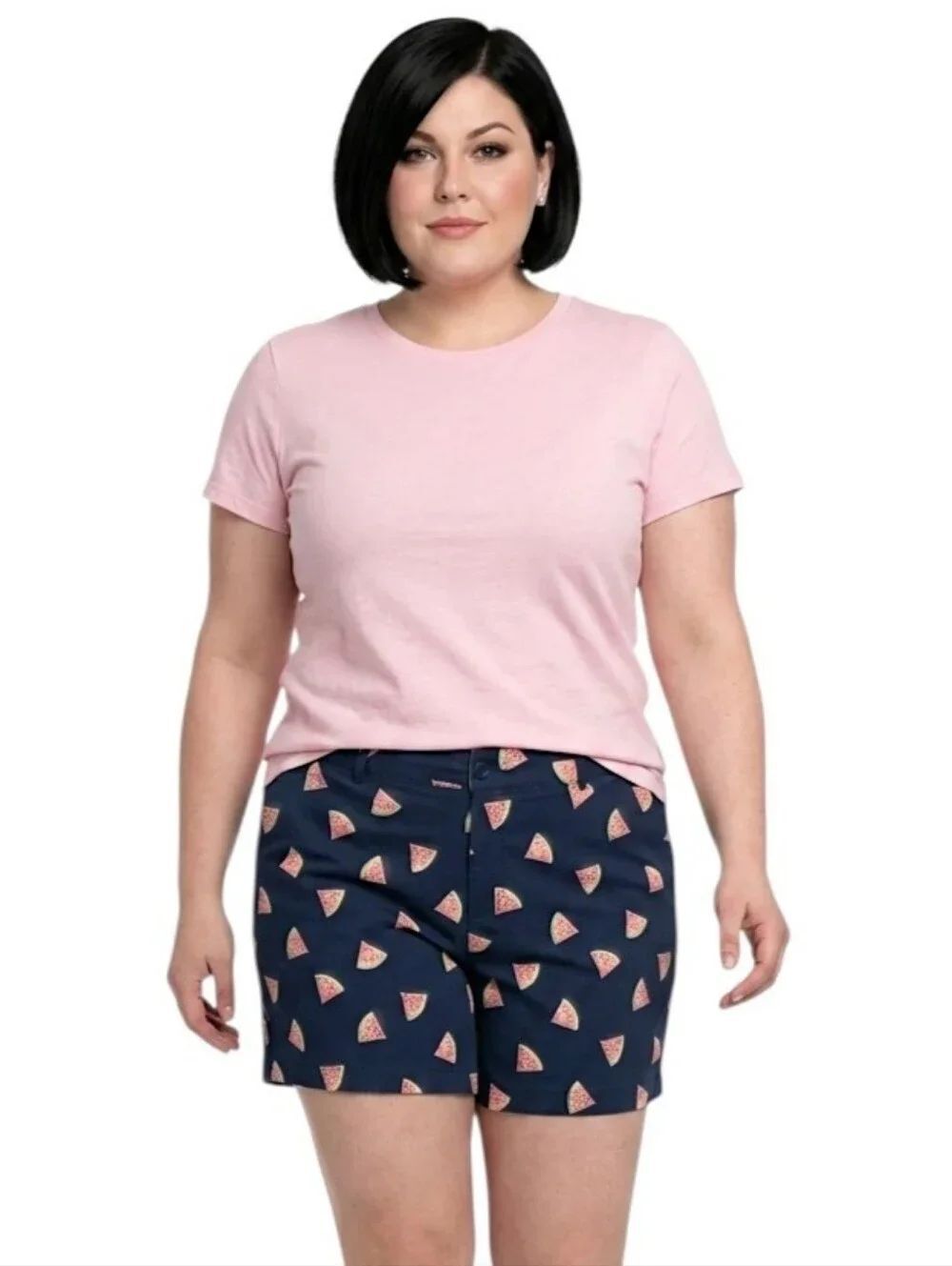 Caribbean Company Navy Blue Watermelon Print Classic Fit Shorts Size 16